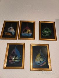 Set 5 quadri decorativi con foglie artistiche
