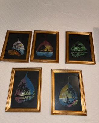 Set 5 quadri decorativi con foglie artistiche
