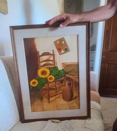 Quadro natura morta con girasoli con cornice