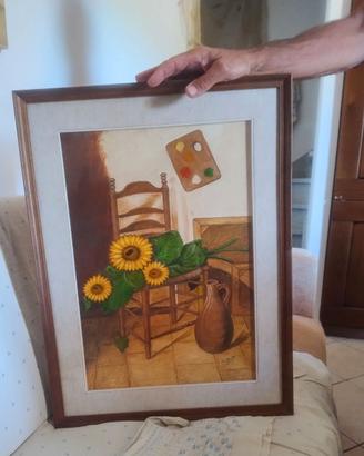Quadro natura morta con girasoli con cornice