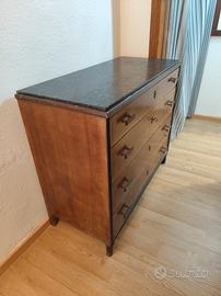 Comò vintage anni '40/'50 con piano in marmo nero