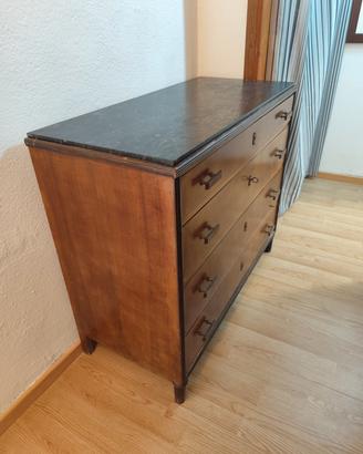 Comò vintage anni '40/'50 con piano in marmo nero