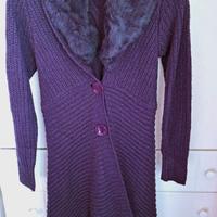 Cardigan lungo/Cappottino, lana (45%) viola Tg.M