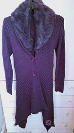 Cardigan lungo/Cappottino, lana (45%) viola Tg.M