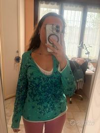 🦋Maglia a Maniche Lunghe Verde Smeraldo