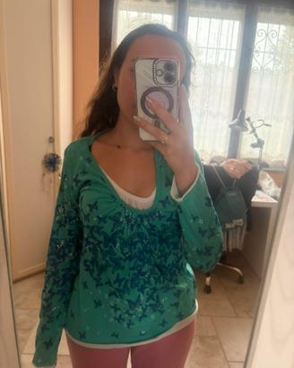 🦋Maglia a Maniche Lunghe Verde Smeraldo
