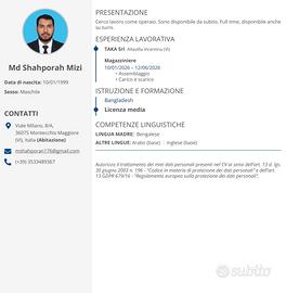 Lavapiatti. Pulizie. Addetto/a taglio pelli a 
