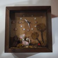Orologio Quadro Artigianale Gatto 3D  Legno e Iuta