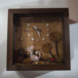 Orologio Quadro Artigianale Gatto 3D  Legno e Iuta