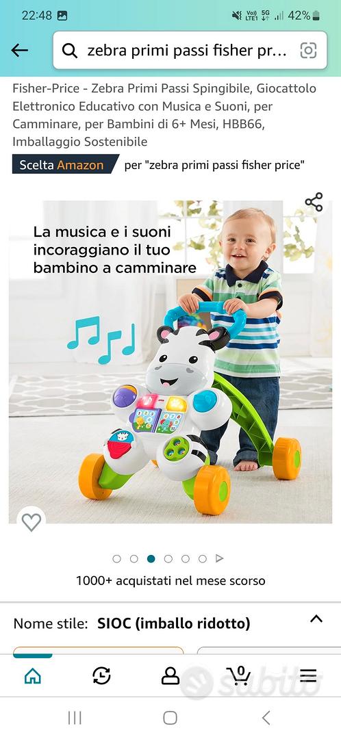 Fisher-Price - Zebra Primi Passi Spingibile, Giocattolo Elettronico  Educativo con Musica e Suoni, per Camminare, per