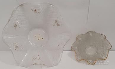 coppia di centrotavola in vetro decorato vintage 