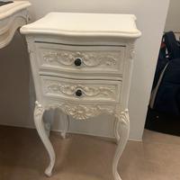 Comodino legno bianco opaco shabby chic cassetti