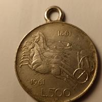 Moneta_500 lire centenario Italia a ciondolo