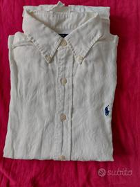 Camicia button down Ralph Lauren in lino bianco. 