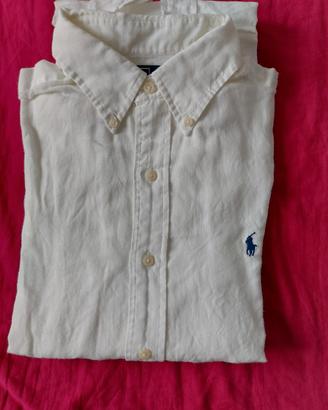Camicia button down Ralph Lauren in lino bianco. 
