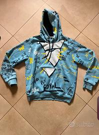 Felpa con cappuccio Follswup M azzurra graffiti