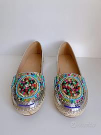 Espadrillas argento con perline colorate