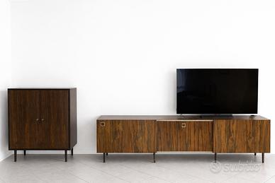 Coppia di Mobili in legno Tek-credenza+vetrinetta