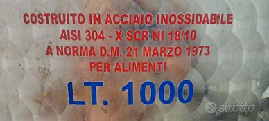 Cisterna serbatoio vaso vinario inox