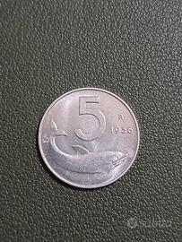 Rara moneta 5 lire 1956 - repubblica Italiana 