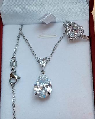 anello e ciondolo moissanite naturale Argento925 