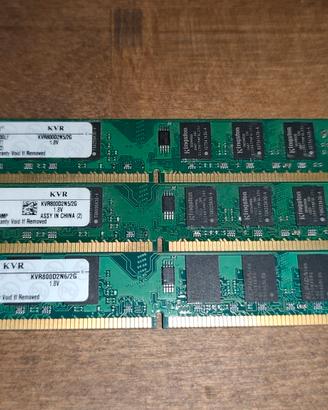 RAM KVR Kingston LP 3 banchi da 2GB l'uno