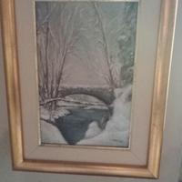 Quadro a olio Livio Meriggi Ponte sul Lambro Villa