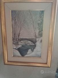 Quadro a olio Livio Meriggi Ponte sul Lambro Villa