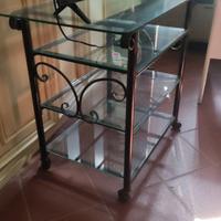 Carrello per TV, mobiletto vimini e ferro battuto