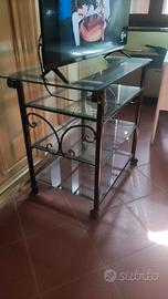 Carrello per TV, mobiletto vimini e ferro battuto