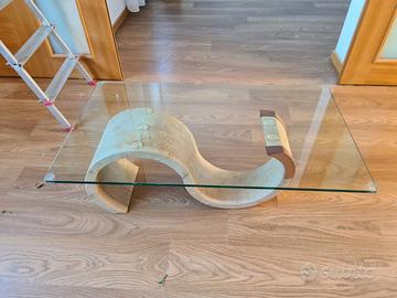 tavolino da salotto, base in pietra scolpita