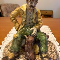 STATUA CAPODIMONTE ORIGINALE- UOMO CON CANE 30CM