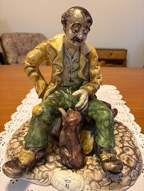 STATUA CAPODIMONTE ORIGINALE- UOMO CON CANE 30CM