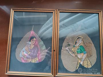 Due dipinti su foglia India.