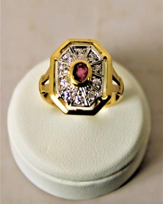 Anello " Art Decò " in oro 750 e rubino