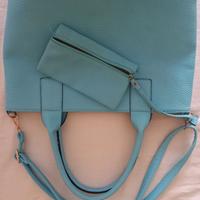 Borsa azzurra grande + pochette