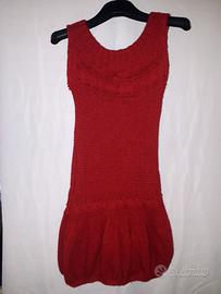 VESTITO SMANICATO ROSSO DI LANA BIMBA 8 / 10 ANNI