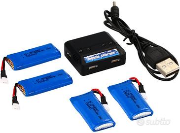 Set Caricatore 1 a 4 + Batterie LiPo 500mAh per RC