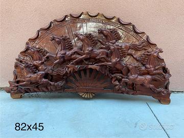 Quadro Scultura Legno Cavalli arte orientale