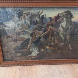 QUADRO VECCHIO AD OLIO SCENA DI GUERRA 81 X 51