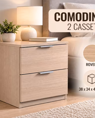 COMODINO 2 CASSETTI ROVERE