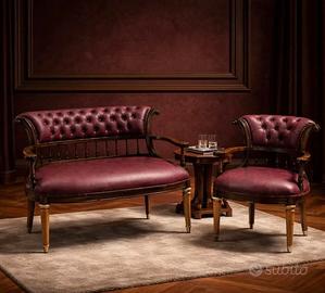 salotto divano + 2 poltrone in stile chesterfield