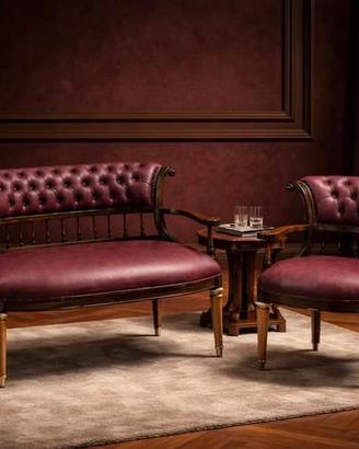 salotto divano + 2 poltrone in stile chesterfield