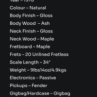 Basso Fender Precision freetless