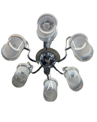 GRANDE LAMPADARIO SPACE-AGE ACCIAIO E VETRO BIANCO