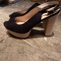 Sandalo con tacco camoscio nero 39, NUOVO