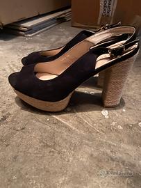 Sandalo con tacco camoscio nero 39, NUOVO