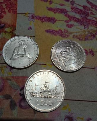 3 MONETE ARGENTO LIRE 500 + 500 + 500 FDC