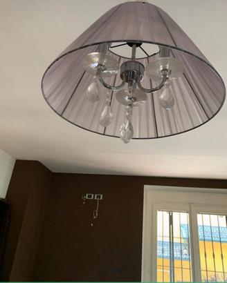 Lampadario lilla seta e cristallo