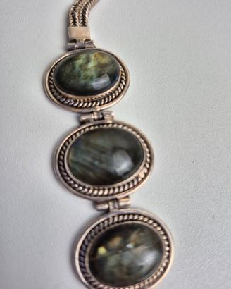 Bracciale vintage in argento 925 con 3 labradoriti